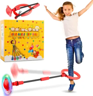 Ankle Skip Ball for Kids, Foldable Colorful Light Flash Wheel Skip Ball for Adults, Indoor Outdoor Game Toys for Kids Girls Boys, Gift for Girls, Boys Ages 5 6 7 8 9 10 11 12 Years Old- Red