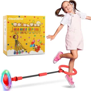 Ankle Skip Ball for Kids, Foldable Skip Ball Toy with Colorful Flash Wheel, Outside Toys for Kids, Gift for Girls & Boys Age 5 6 7 8 9 10 Years Old (Red)
