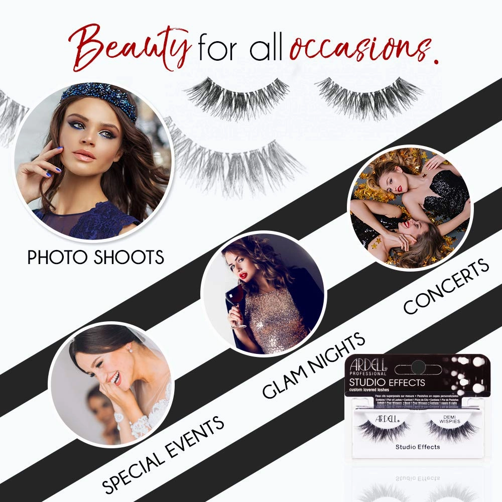 Ardell Studio Effects Demi Wispies False Eyelashes, Reusable, Natural-Looking Lashes for Everyday Wear, Black, 4 Pack