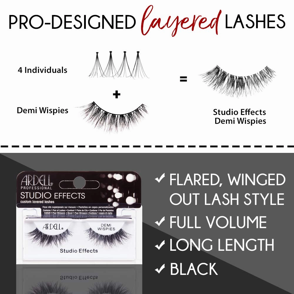 Ardell Studio Effects Demi Wispies False Eyelashes, Reusable, Natural-Looking Lashes for Everyday Wear, Black, 4 Pack
