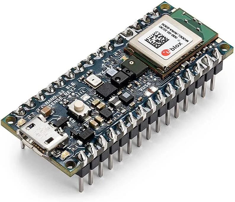 Arduino Nano 33 BLE Sense Rev2 with Headers [ABX00070] – AI Microcontroller with Sensors, Bluetooth, for Wearables, Gesture & Voice Recognition
