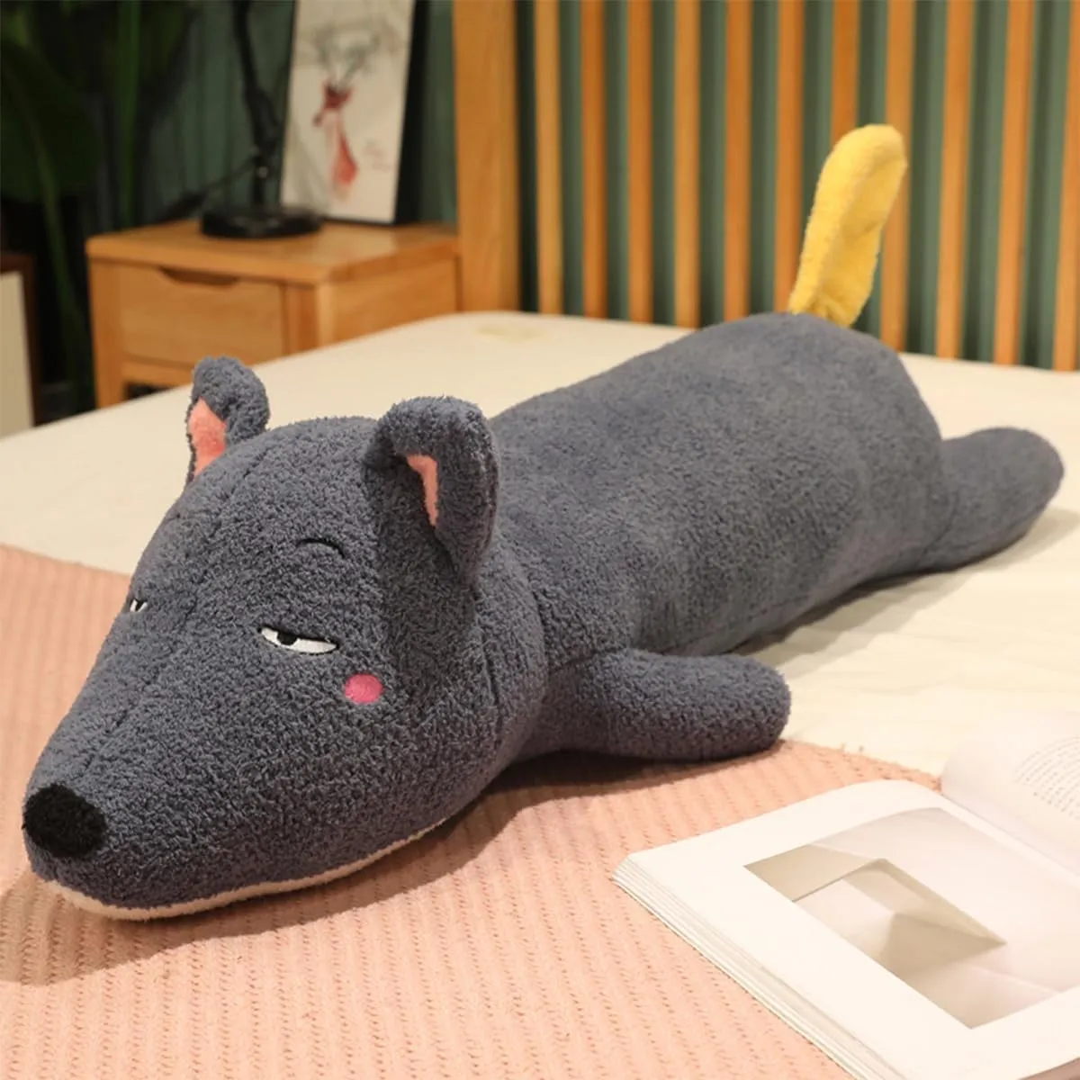 ARELUX Cute Stuffed Wolf Plush Pillow:Soft Wolf Dog Stuffed Animal Hugging Toy Sleeping Plushie Kawaii Doll House Decor Gifts for Boys Girls Girlfriends Kids Birthday Christmas(25.6in)