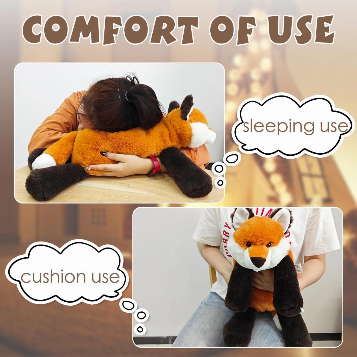 ARELUX Soft 18in Red Fox Stuffed Animals: Fox Plush Cute Cuddly Body Pillow Hug Sleeping Fluffy Wild Animal Toys Bed Decor Plushie Doll Friends Family Member