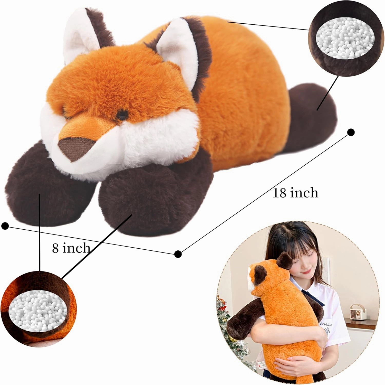 ARELUX Soft 18in Red Fox Stuffed Animals: Fox Plush Cute Cuddly Body Pillow Hug Sleeping Fluffy Wild Animal Toys Bed Decor Plushie Doll Friends Family Member