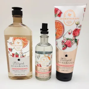 Aromatherapy - Rose  Tangerine   Tea - 3 pc Bundle - Body Wash and Foam Bath - 10 fl oz - Essential Oil Mist 5.3 fl oz & Ultimate Hydration Body Cream – 8 oz.