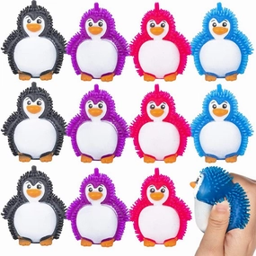 ArtCreativity Puffer Penguins, Set of 12, Fidget Toys for Kids with Soft Rubbery Spikes, Stress Relief Toys in Assorted Colors, Party Favors, Goodie Bag Fillers for Boys and Girls