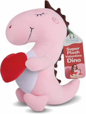 ArtCreativity Valentine’s Day Plush Dino Stuffed Animal – 12 Inches Tall - Light Pink Cute Dinosaurs Plush with Red Heart - Pink Dinosaur Plushie - Valentine’s Day Gifts for Her