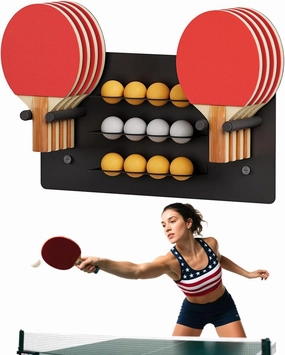 Artibear Ping Pong Paddle Holder, Wall Mounted Metal Magnetic Table Tennis Storage Rack Holds