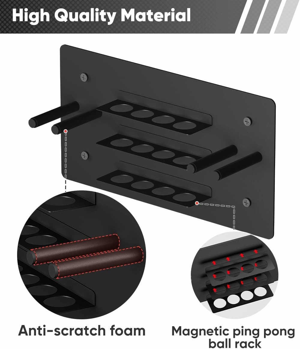 Artibear Ping Pong Paddle Holder, Wall Mounted Metal Magnetic Table Tennis Storage Rack Holds