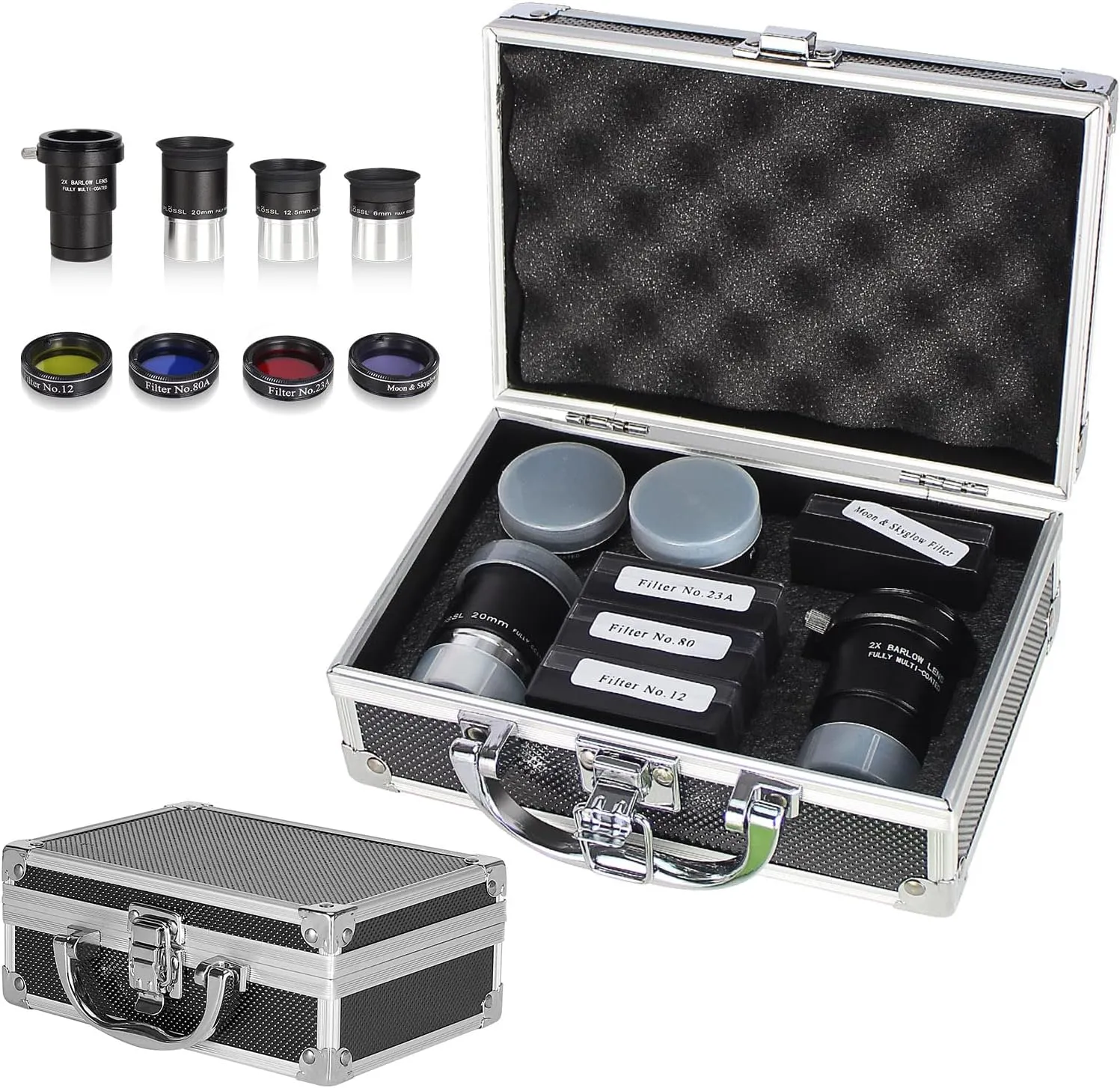 Astronomical Telescope Accessory Kit - with 3pcs Plossl Eyepieces Set, 4pcs Filter Set, a 2X Barlow Lens