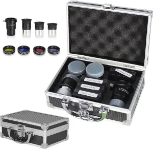 Astronomical Telescope Accessory Kit - with 3pcs Plossl Eyepieces Set, 4pcs Filter Set, a 2X Barlow Lens
