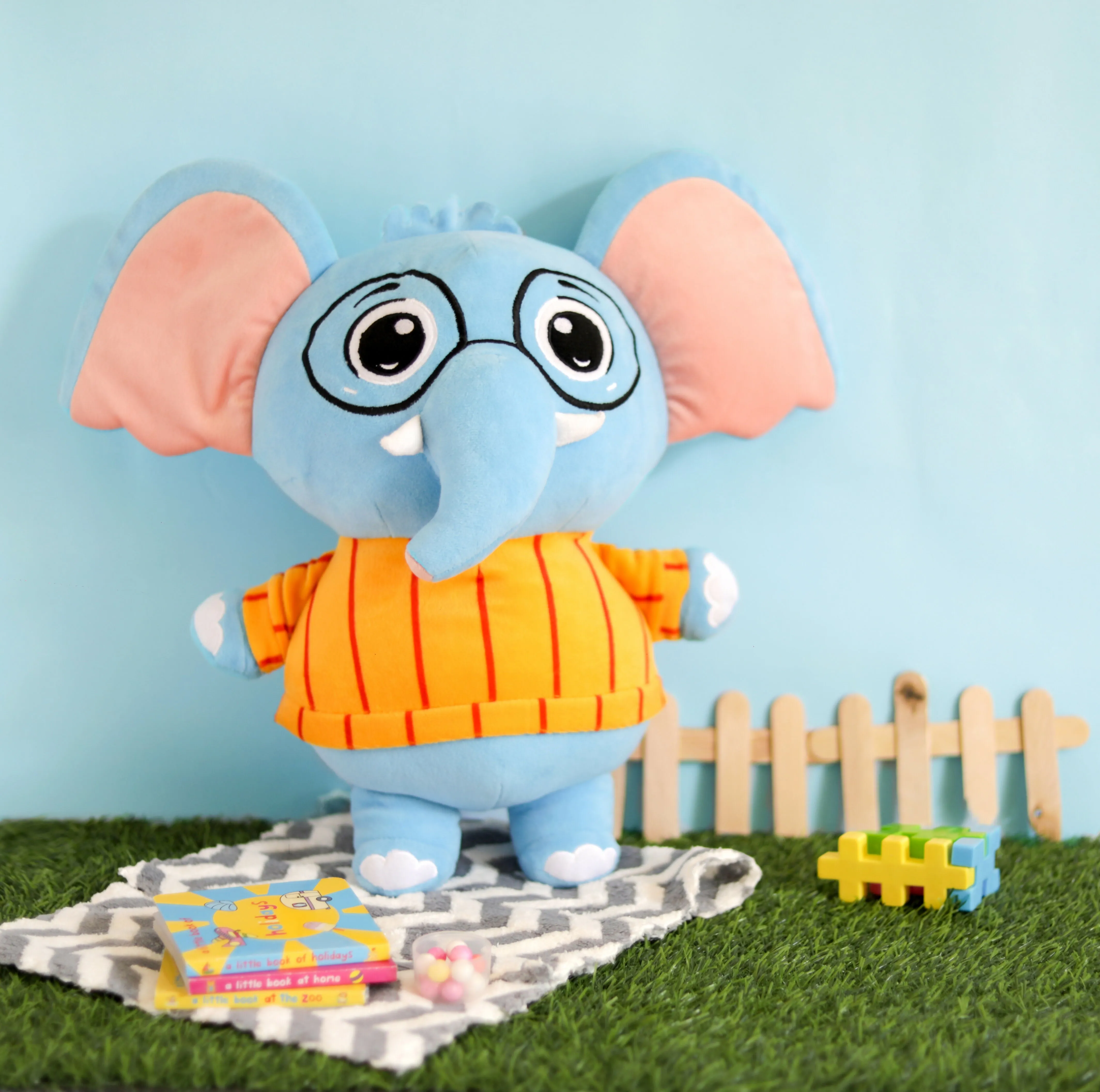 Aurbo Blue Elephant Soft Toy For Kids - Huggable Stuffed Animal (35 cm)
