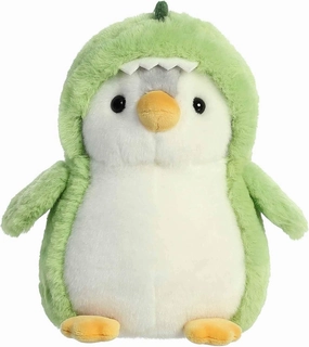 Aurora® Playful Pompom Penguin™ Dino Stuffed Animal - Vibrant Companions - Endless Fun - Green 7 Inches