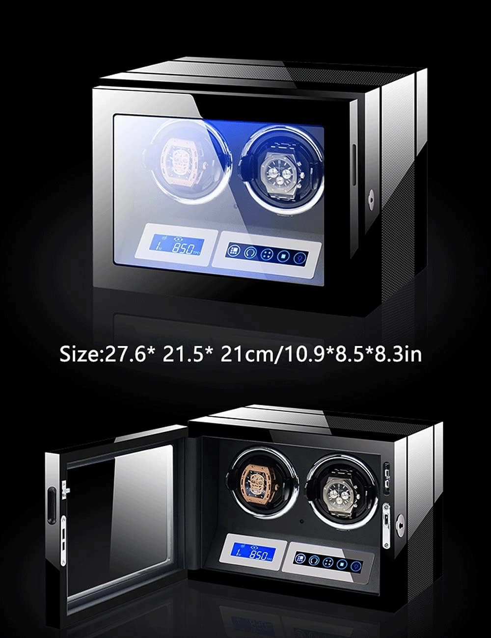 Automatic Watch Winder, 90° Vertical Placement, Silent Motor, Smart Touch Screen, 2 Slot, LED Light, Remote Control Watch Shaker Watch Winder Display Watch Box Case Watch Storage