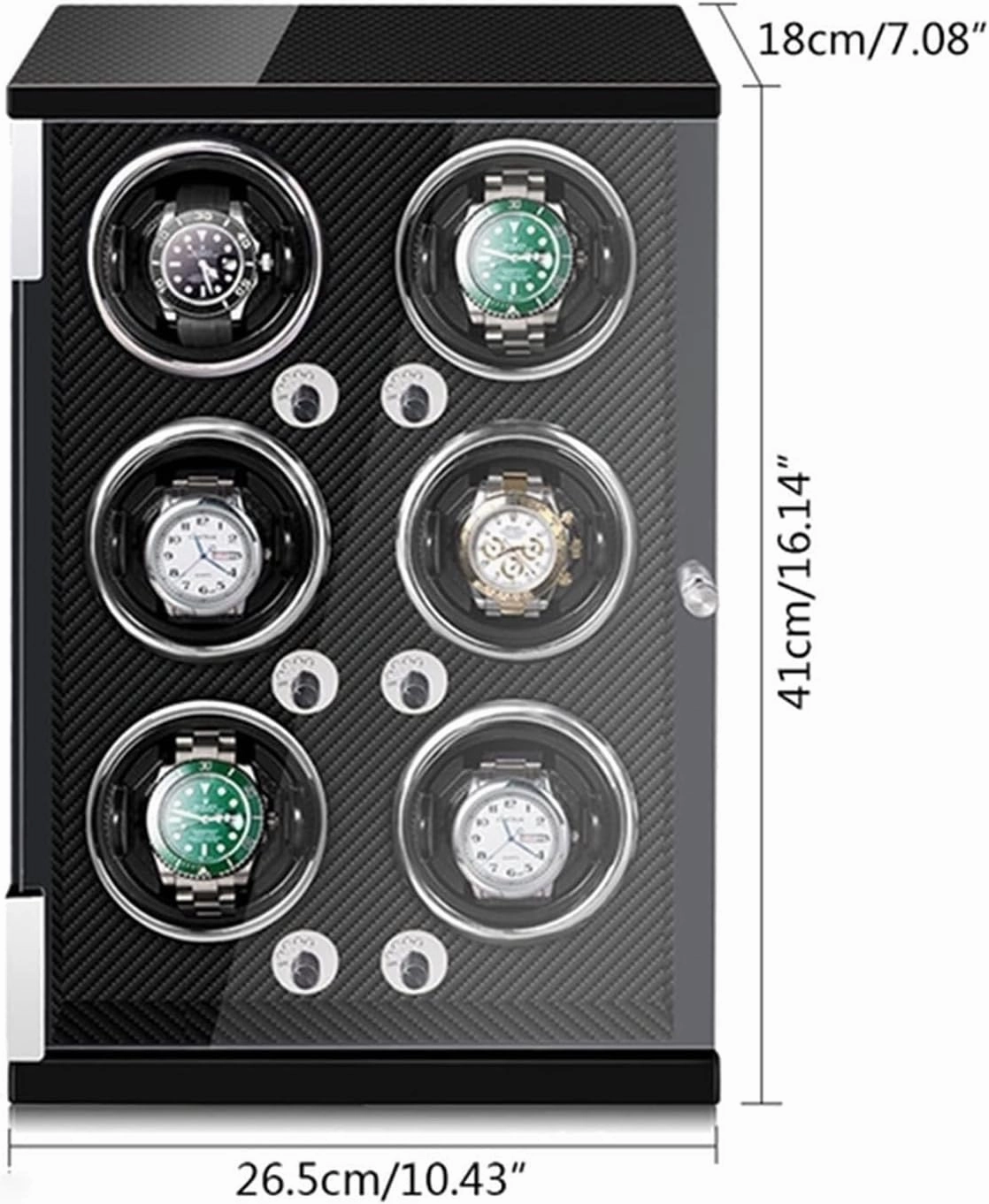 Automatic Watch Winder for 1/2/4/6 Watches in Wooden Shell & Black Carbon Fiber Leather with LED Lights, Silent Motor, Open-Lid Shut-Off, Carbon Fiber-6 0(6 0)