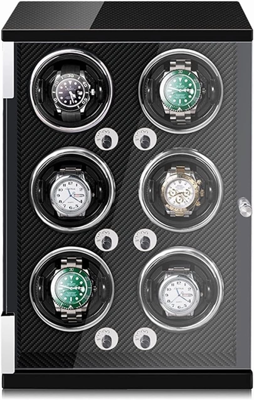Automatic Watch Winder for 1/2/4/6 Watches in Wooden Shell & Black Carbon Fiber Leather with LED Lights, Silent Motor, Open-Lid Shut-Off, Carbon Fiber-6 0(6 0)