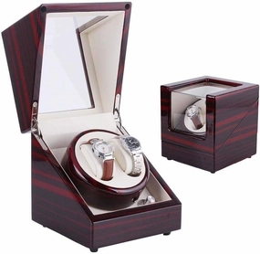Automatic Watch Winder for 2 Watches, Quiet Motor, PU Leather Box, Dual Power, Display Storage Case