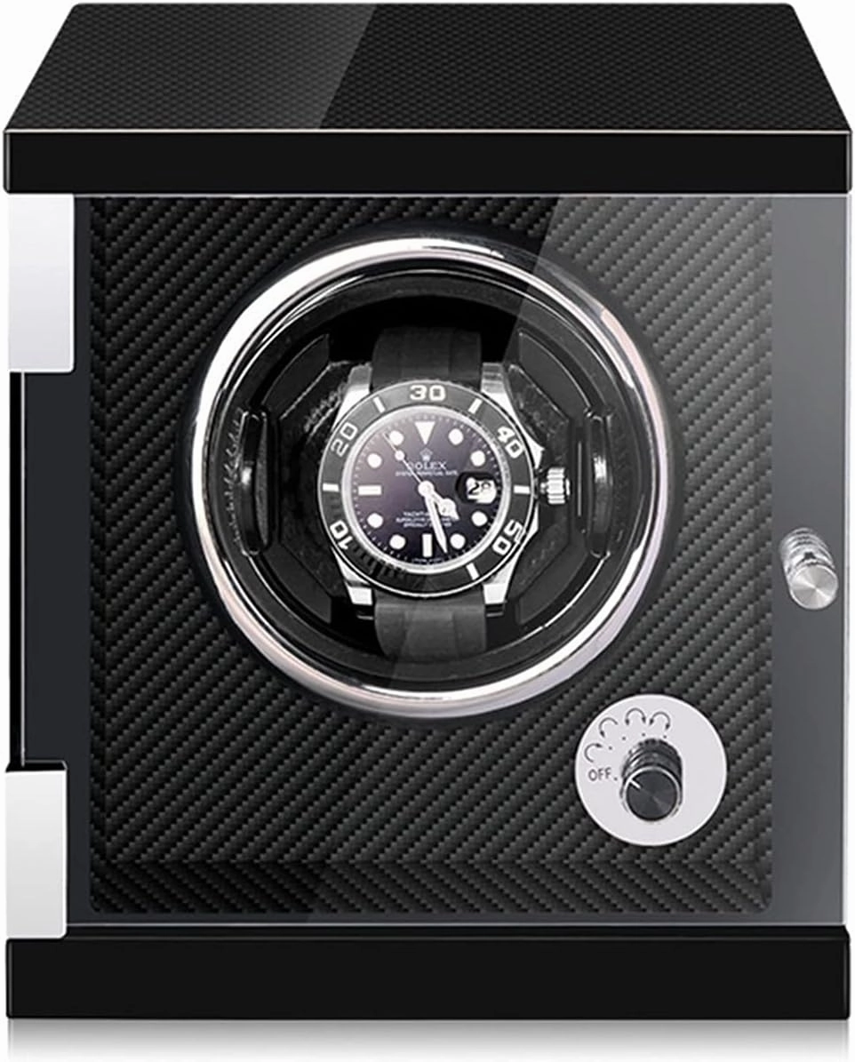 Automatic Watch Winder Watches in Wood Shell and Black Carbon Fiber Leather Watches Display Box with LED Lights Japanese Motor Open and Shut Down Featured (Carbon Fiber 1 0)