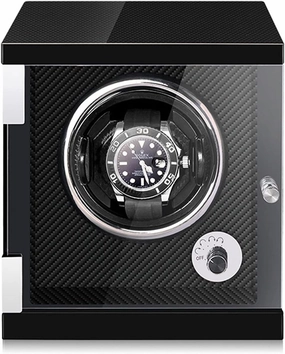 Automatic Watch Winder Watches in Wood Shell and Black Carbon Fiber Leather Watches Display Box with LED Lights Japanese Motor Open and Shut Down Featured (Carbon Fiber 1 0)