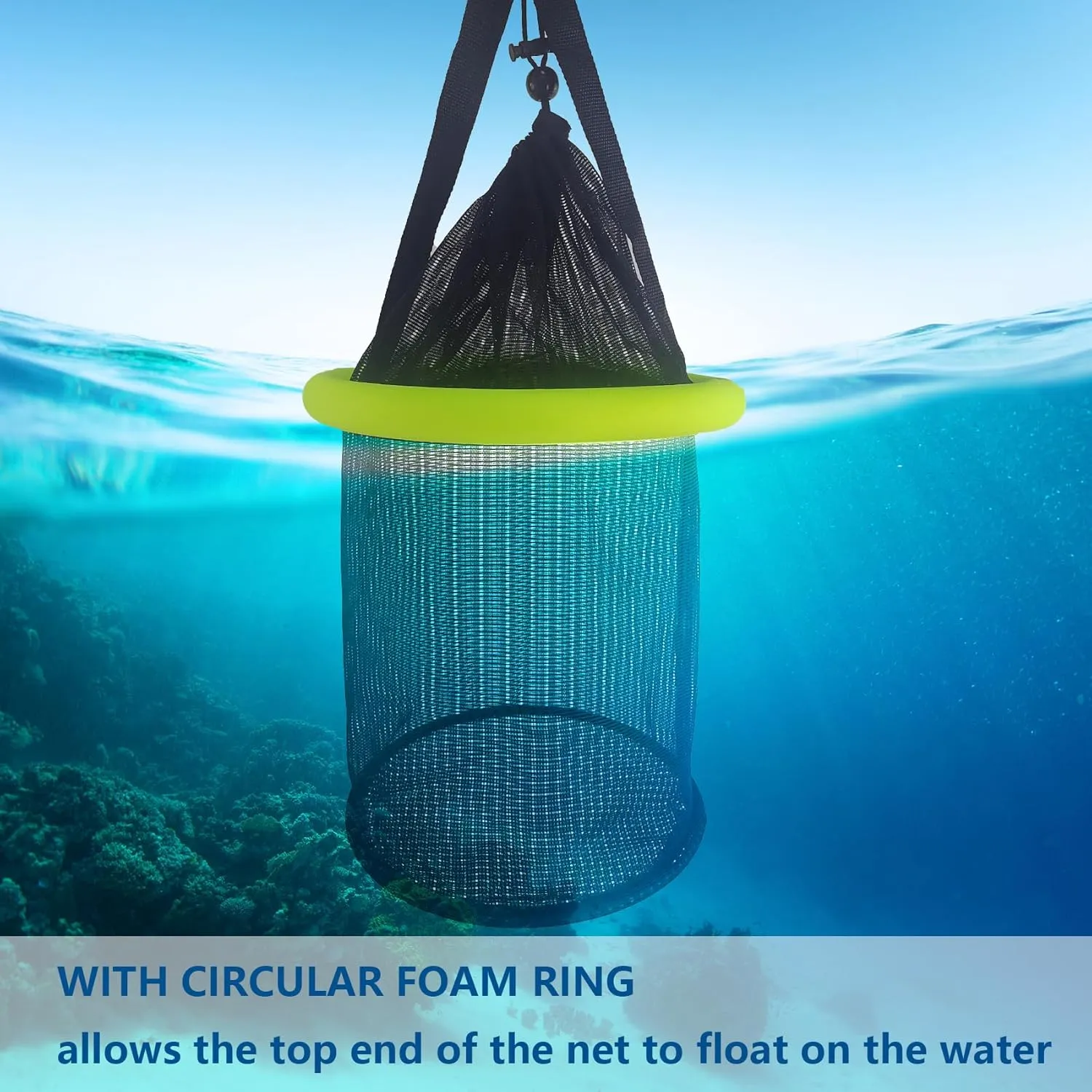 Aventik Floating Fish Basket Mesh Net Cage for Live Bait Storage Fish Raising Kayak Fishing Accessories 15.7in/40cm Height