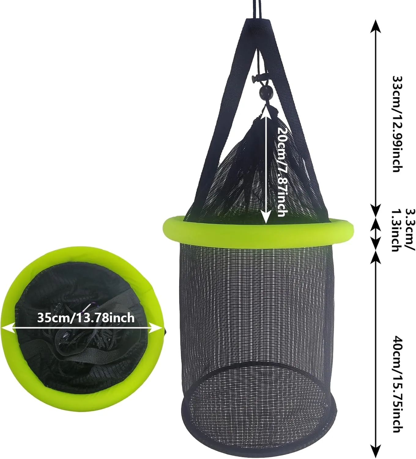 Aventik Floating Fish Basket Mesh Net Cage for Live Bait Storage Fish Raising Kayak Fishing Accessories 15.7in/40cm Height