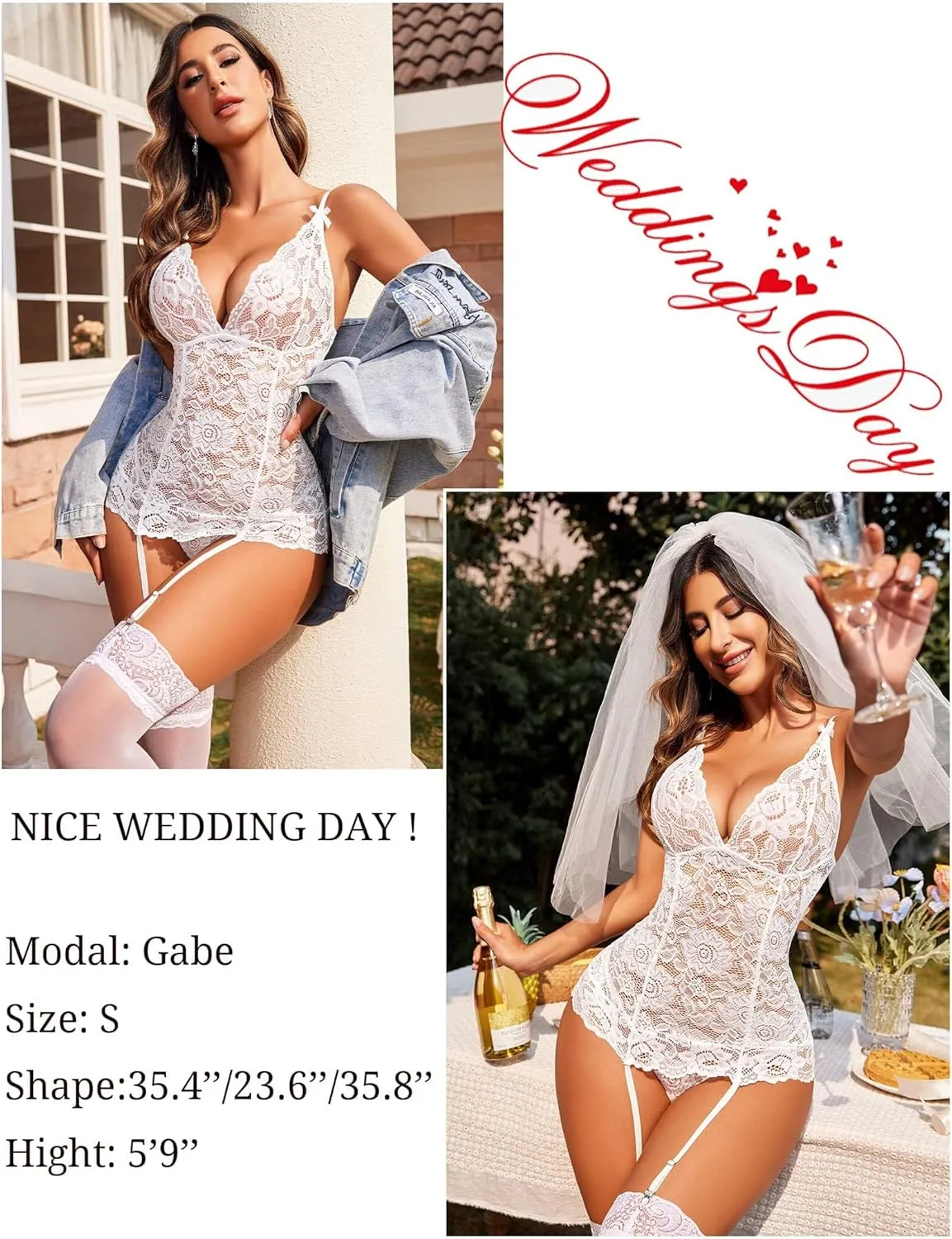 Avidlove Sexy Garter Lingerie for Women Mesh Chemise Lace Babydoll with Garter Mini Teddy Bodysuit (No Stocking)