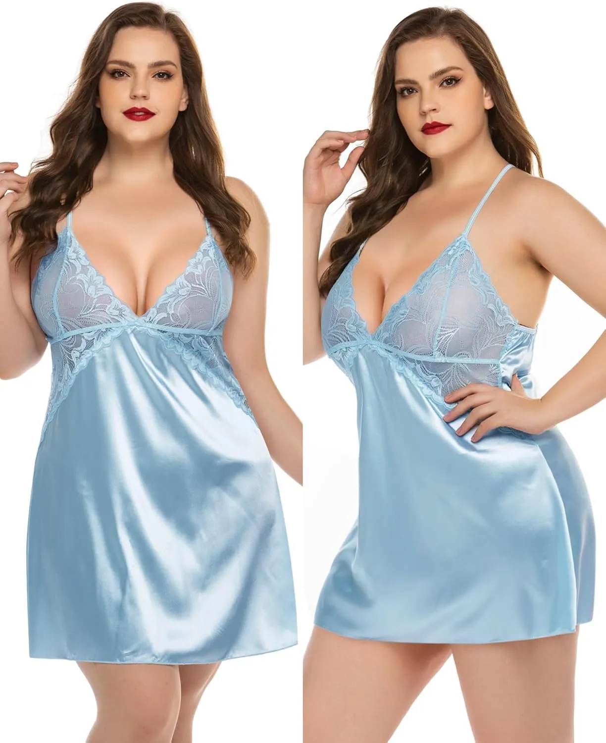 Avidlove Women Lingerie V Neck Nightwear Satin Sleepwear Lace Chemise Mini Teddy