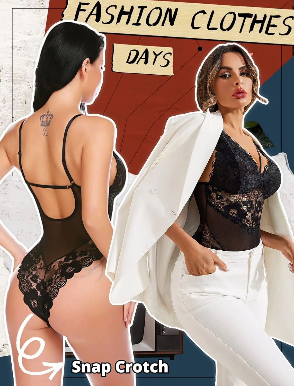 Avidlove Womens Snap Crotch Lingerie Lace Teddy One Piece Babydoll Sexy Mini Bodysuit