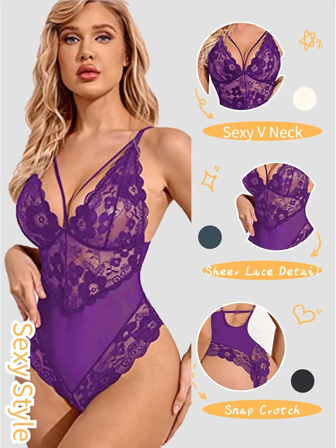 Avidlove Womens Snap Crotch Lingerie Lace Teddy One Piece Babydoll Sexy Mini Bodysuit