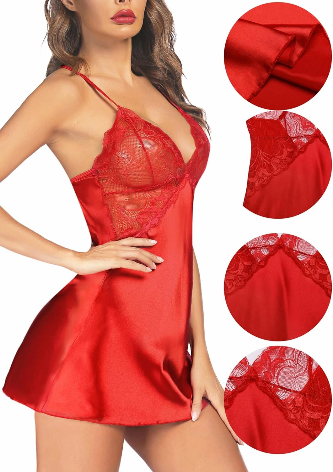 Avidlove Women Lingerie V Neck Nightwear Satin Sleepwear Lace Chemise Mini Teddy