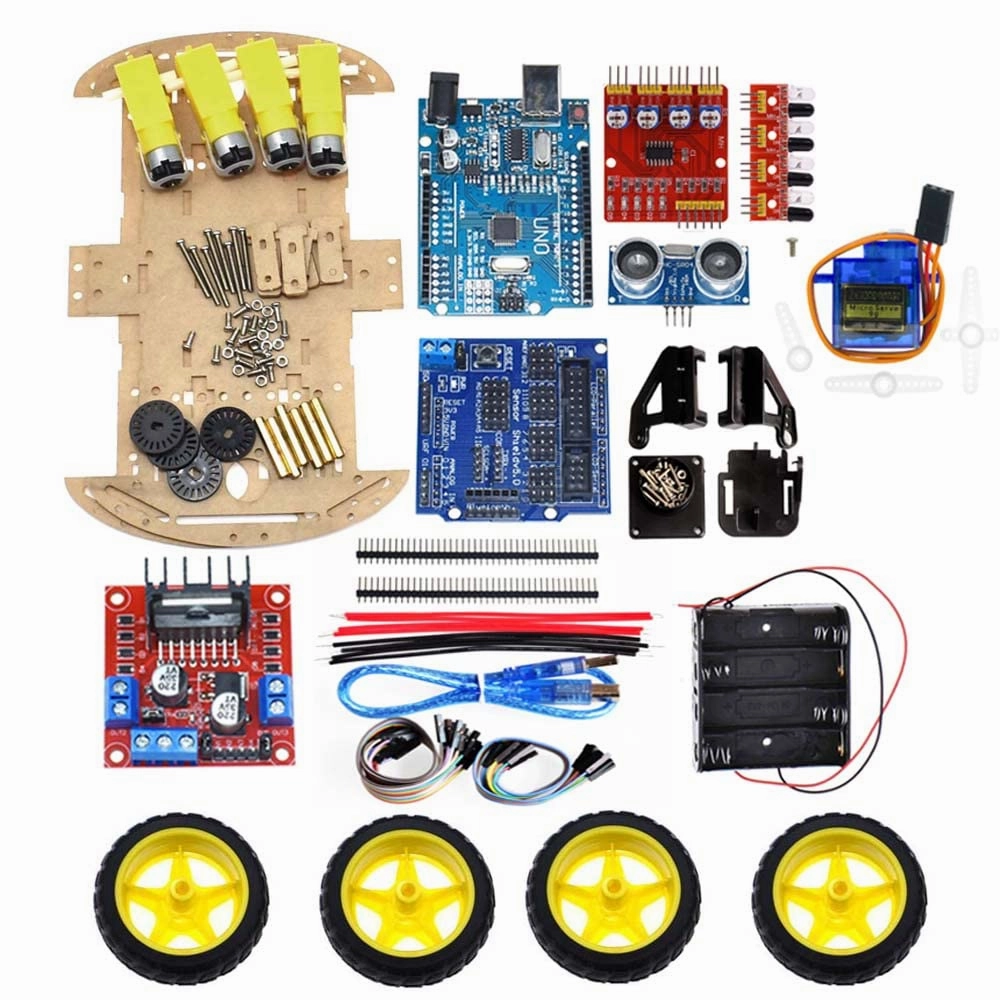 Avoidance Tracking Motor Smart Robot Car Chassis Kit Speed Encoder Battery Box 4WD Ultrasonic Module Kit