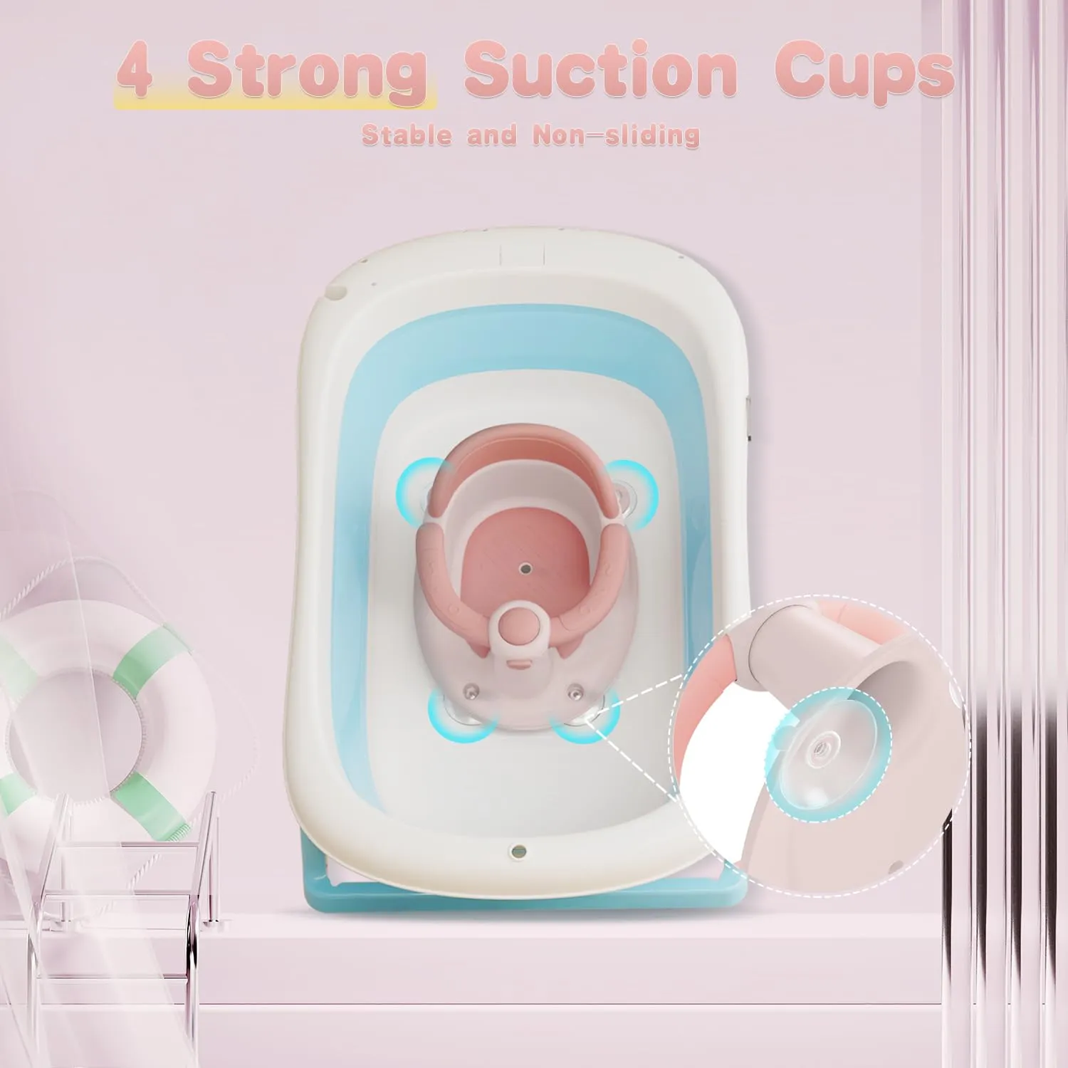 Baby Bath Seat for 6 Months & Up, Seats for Babies Sitting Up, 3 Toys, Open Design, Non-Slip, Compact Toddler Seat
