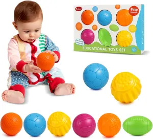 Baby Bath Toys Sensory Balls Set, 6PCS No Hole Textured Soft Balls for Bath Time Play, Tactile Play, Safe Teething Toys for 6-12 Months, Early Development Gift