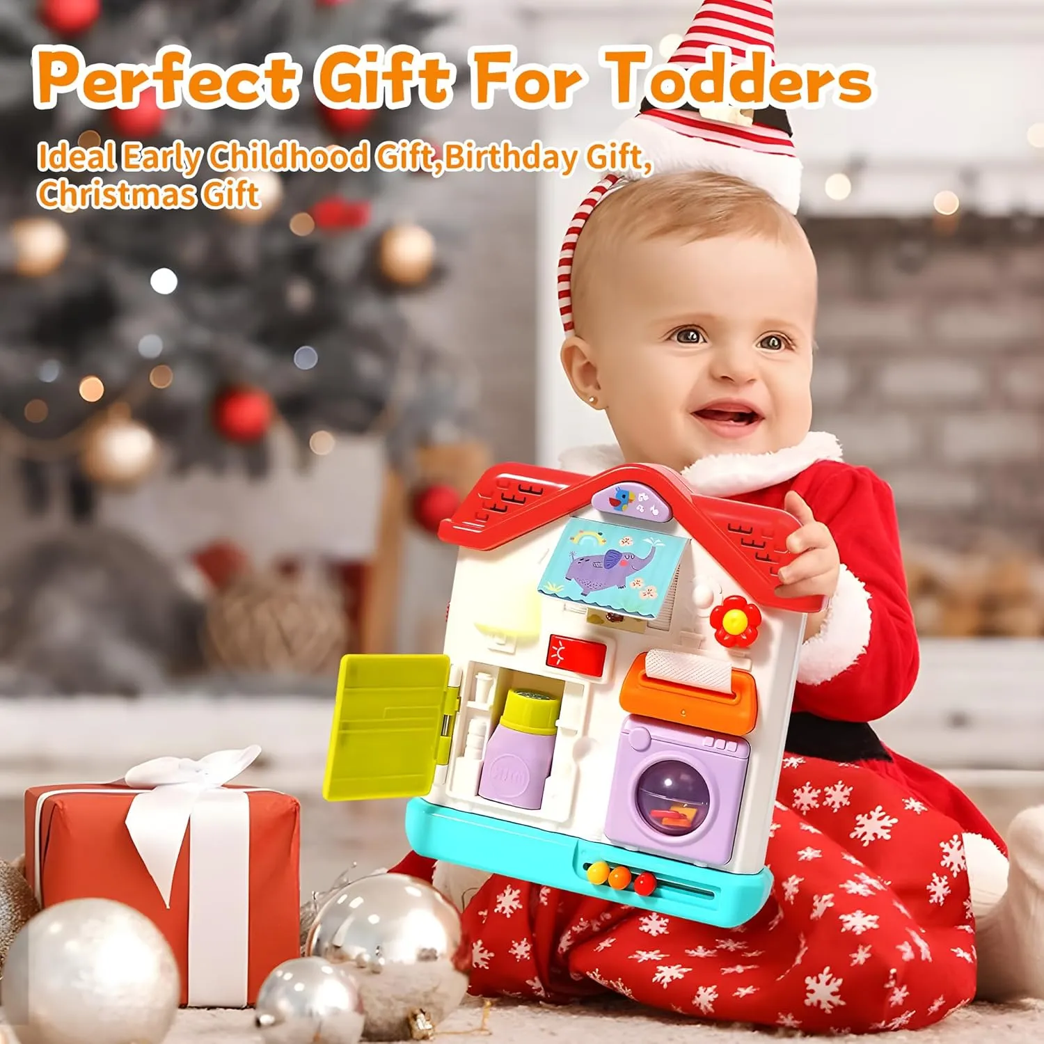 Baby Busy Board for 1 Year Old,Musical Montessori Toys House Busy Board Boy Gifts with Light & Music, Baby Toys 12-18 Months Birthday Gift Toy for 1 Year Old Girl