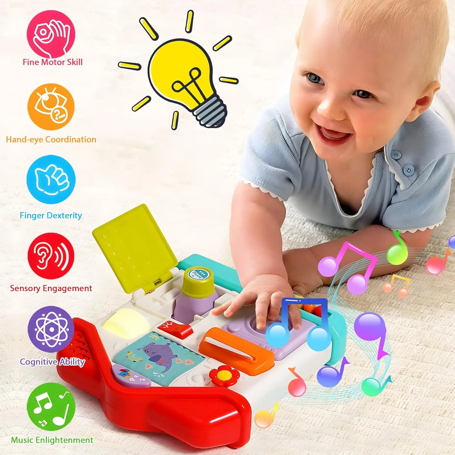 Baby Busy Board for 1 Year Old,Musical Montessori Toys House Busy Board Boy Gifts with Light & Music, Baby Toys 12-18 Months Birthday Gift Toy for 1 Year Old Girl
