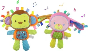 Baby Soft Stuffed Animal Plush Toy with Colorful Tags Infant Taggies Bunny Blanket Baby Sensory Tag Toy with Rattle Ribbons, Great Shower Gift Set