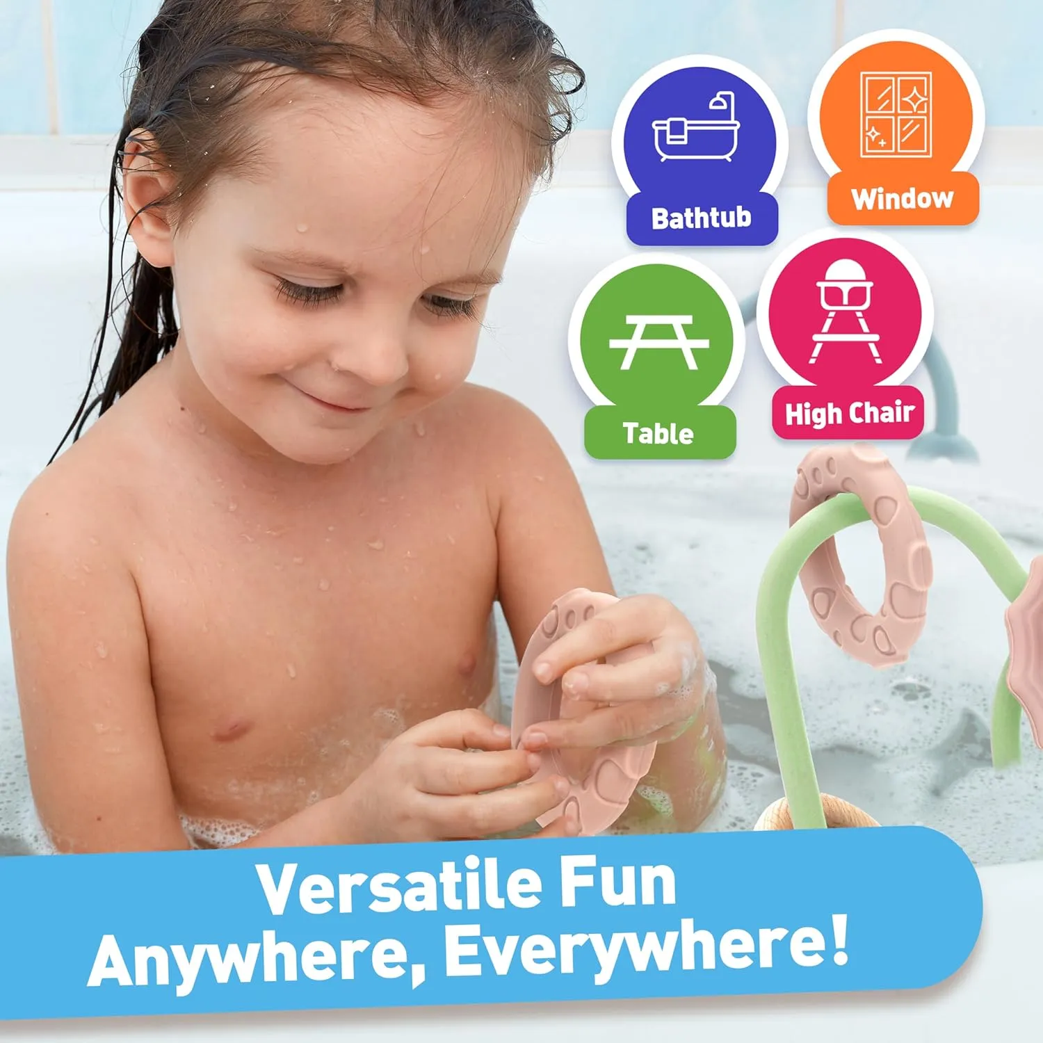 Baby Suction High Chair Toys - Enhanced 24hr Hold Suction Cup Sensory Bath Toys for Babies 6-12 Months, Toddlers, Infant, Interactive Silicone Montessori Teether Toy