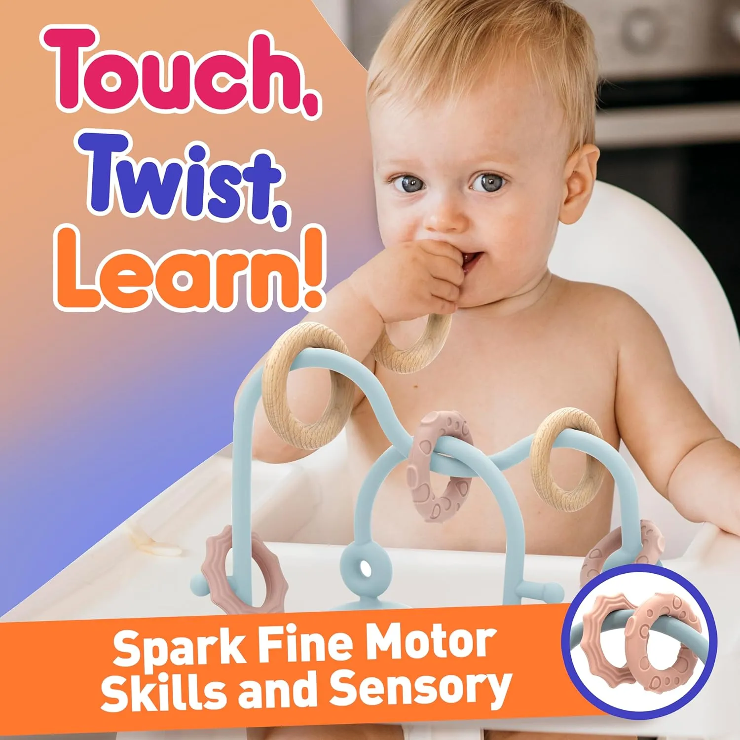 Baby Suction High Chair Toys - Enhanced 24hr Hold Suction Cup Sensory Bath Toys for Babies 6-12 Months, Toddlers, Infant, Interactive Silicone Montessori Teether Toy