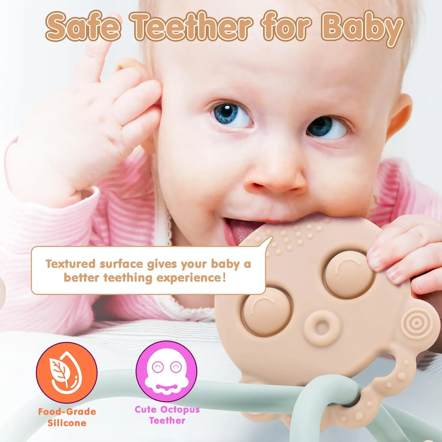 Baby Teething Toys, High Chair Toy with Suction Cup for Infant Toddlers 6 12 18 24 Month, Food Grade Silicone Teether with Oak Loop, Montessori Sensory Educational Baby Bath Toy Gifts (Green)