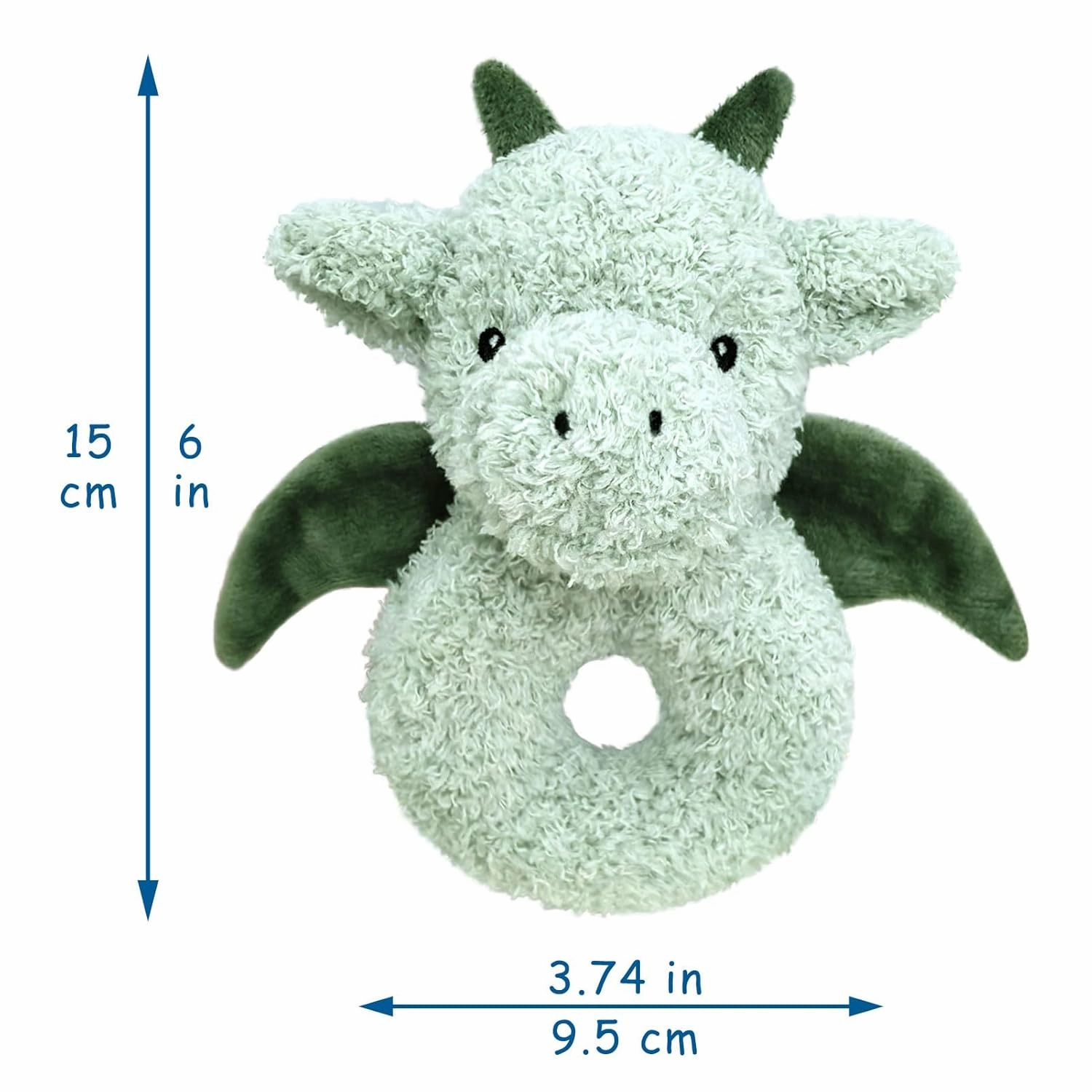 Baby Dragon Soft Rattle Toy, Plush Dinosaur Infant Shaker Rattle Easy-Grasp Stuffed Animal Toy, Gifts for Newborns Babies Toddlers Boys Girls, Green, 6 Inches