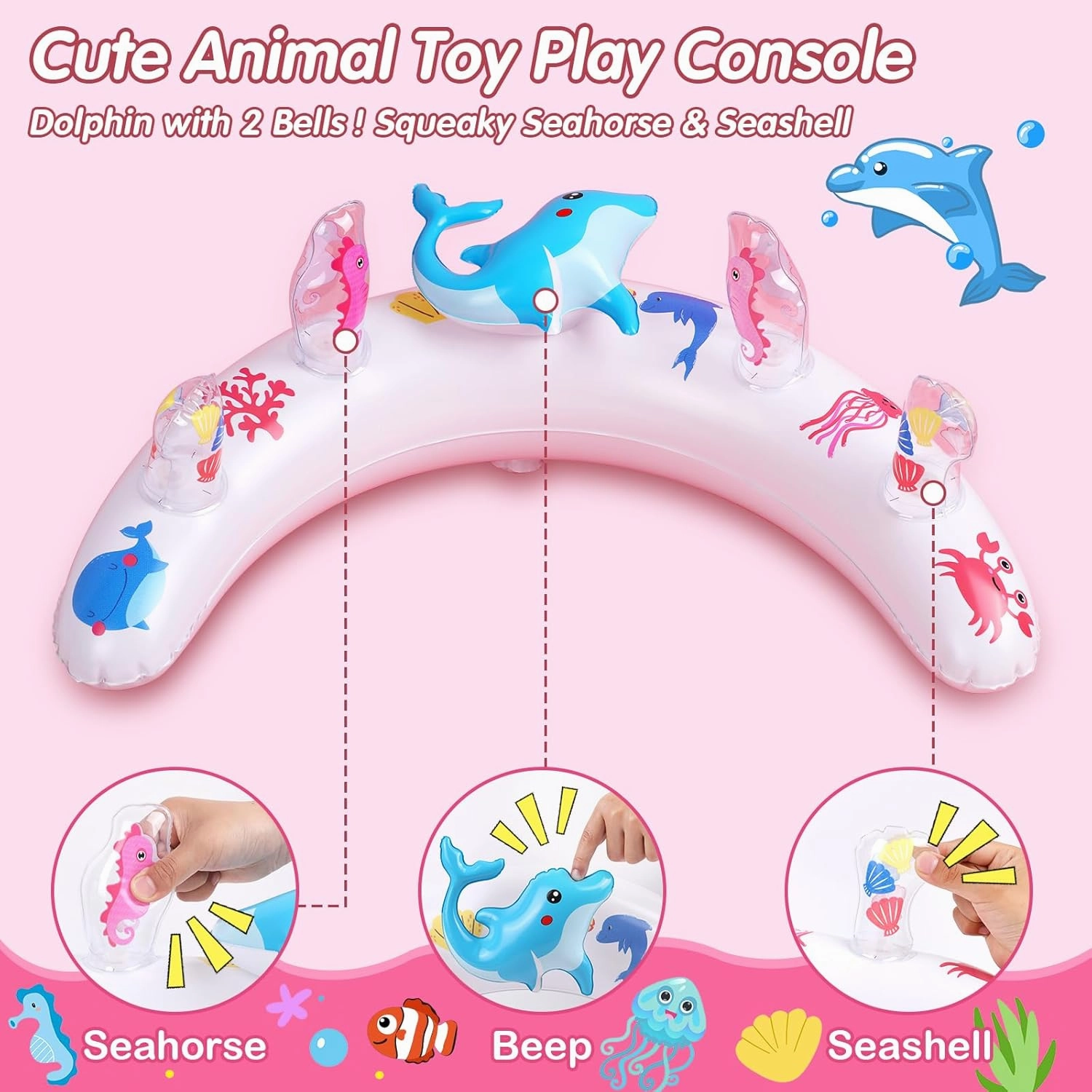 Baby Pool Float with UPF50  Sun Protection Canopy, Inflatable Swim Floatie with Animal Toy Play Console and Hand Air Pump, No Flip Over Swimming Floaty for Infants & Toddlers 6-36 Months