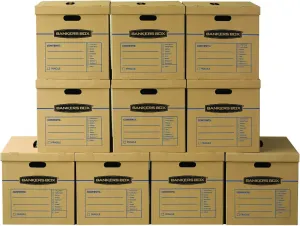 Bankers Box Large Classic Moving Box 10 Pack, Reinforced Handles, Tape-Free Assembly, Box with Lid, 21-in x 17-in x 17-in (7718202)