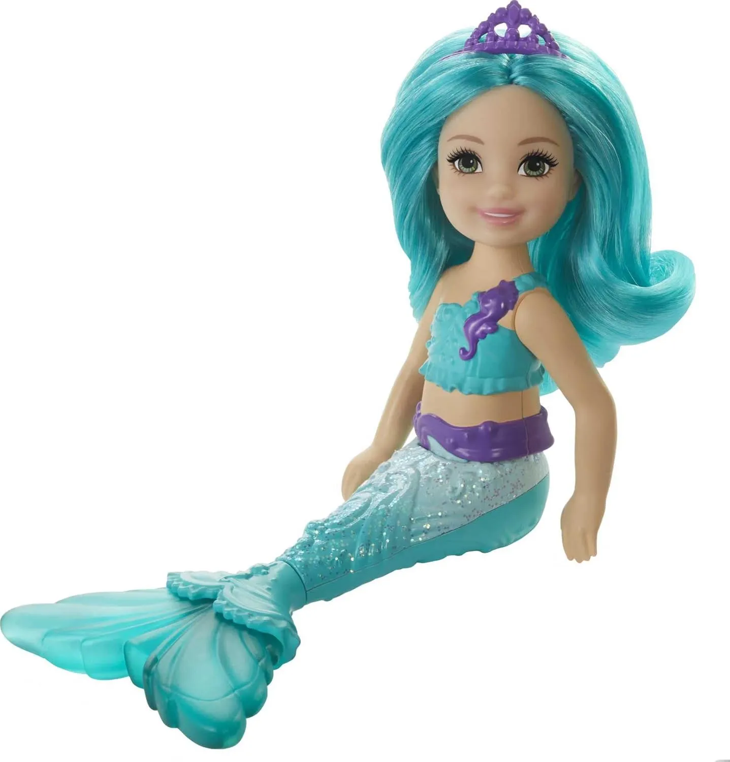 Barbie Dreamtopia Chelsea Mermaid Doll with Teal Hair & Tail, Royal Headband Accessory, Small Doll Bends at Waist