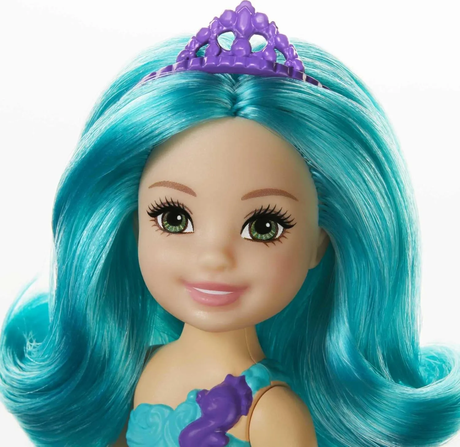 Barbie Dreamtopia Chelsea Mermaid Doll with Teal Hair & Tail, Royal Headband Accessory, Small Doll Bends at Waist