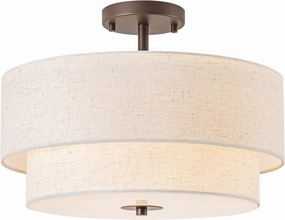 Bargeni 16" Semi Flush Mount Ceiling Light, 3-Light Drum Ceiling Light Fixture, Oil Rubbed Bronze with Double Linen Fabric Shade, Modern Light Fixtures Ceiling Mount for Bedroom, Living Room, Entryway
