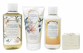 Bath & Body Works Snowflakes & Cashmere - Trio Gift Set - Body Wash, Body Lotion and Body Scrub With a Natural Oats Soap.