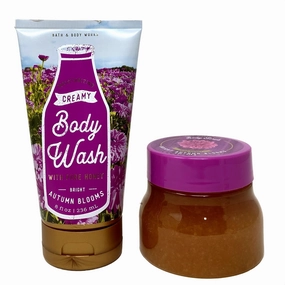 Bath and Body Works Bright Autumn Blooms 2 Piece Gift Set - Moisturizing Creamy Body Wash and Body Scrub.