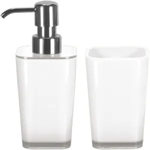 Bathroom Accessories Set - 2 Pieces - Liquid Soap Dispenser and Bathroom Tumbler - Impact Resistant Acrylic - Modern Colorful Design - White