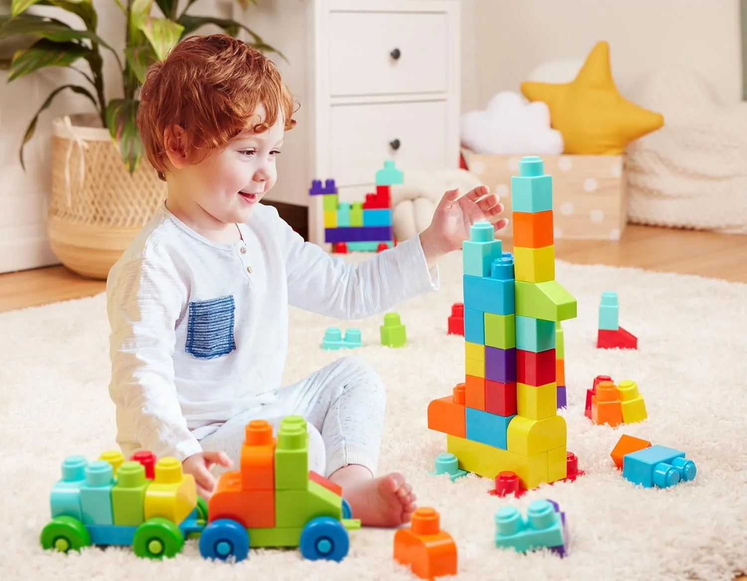 Battat – Large Building Blocks – 80 Colorful Pieces – 8 Wheel Bricks – Zippered Storage Bag – 12 Months   – Bag o' Blocks
