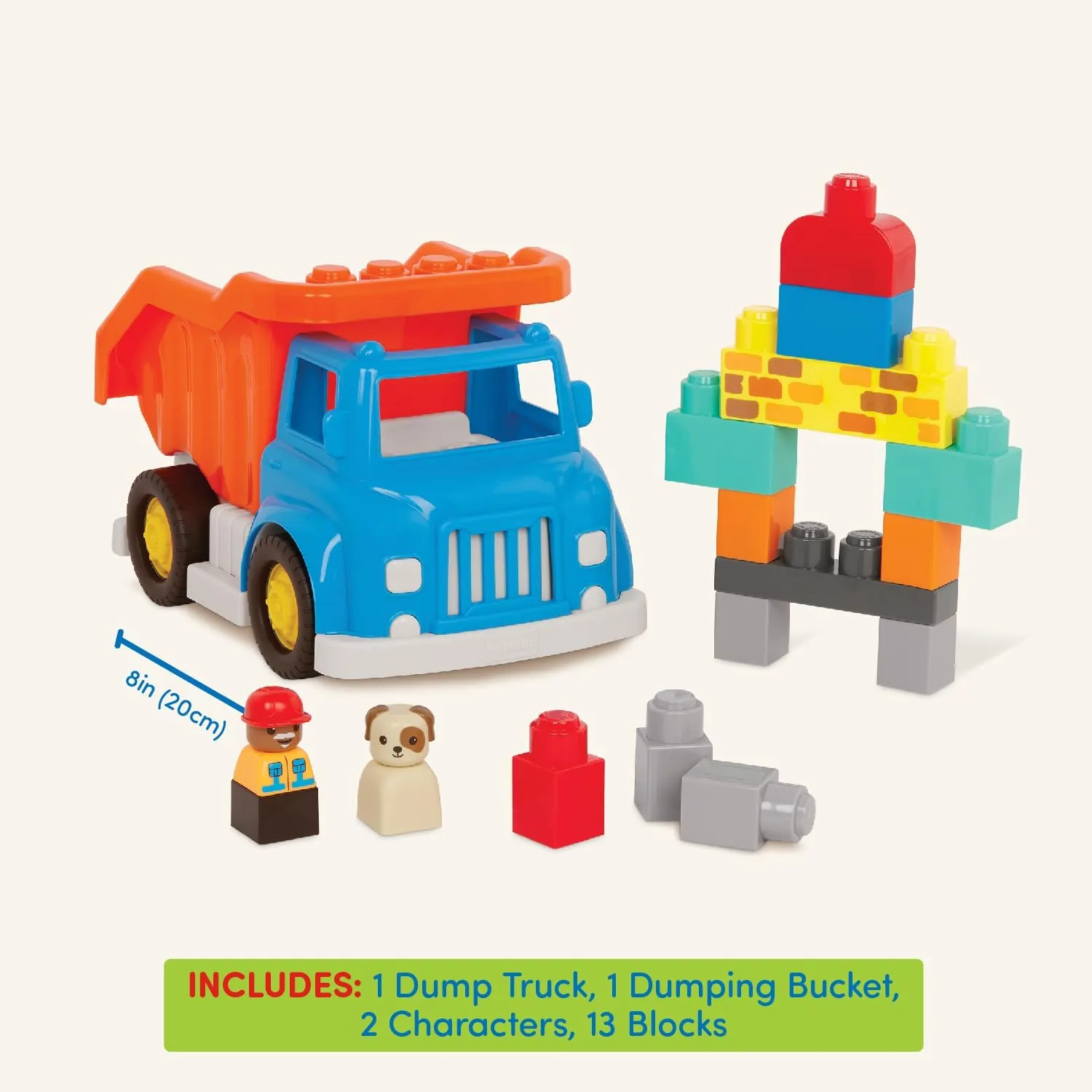 Battat – Large Building Blocks – 80 Colorful Pieces – 8 Wheel Bricks – Zippered Storage Bag – 12 Months   – Bag o' Blocks